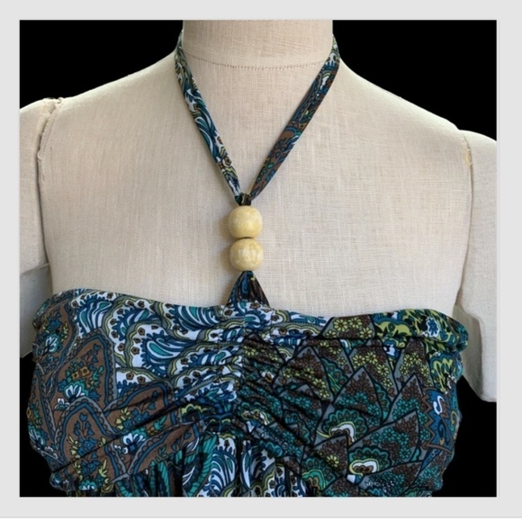 Hypnotik Halter Dress Beaded Strap Sz L Exotic Peacock Floral Print #252G - Picture 4 of 7
